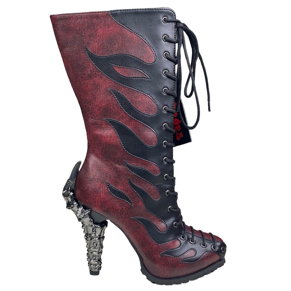 NWB Hades Women's Pyra Burgandy Steampunk Goth Biker Boots Size US 6